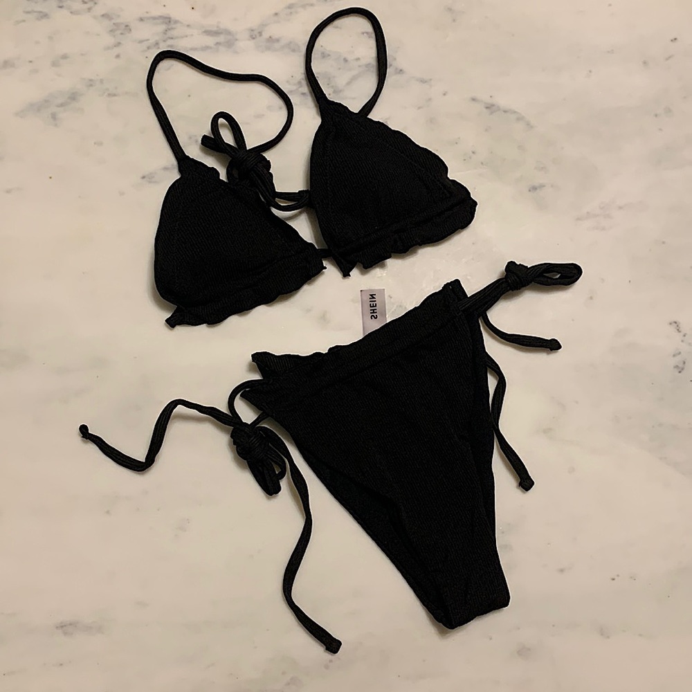 Frill Trim Triangle Tie Side Bikini Swimsuit